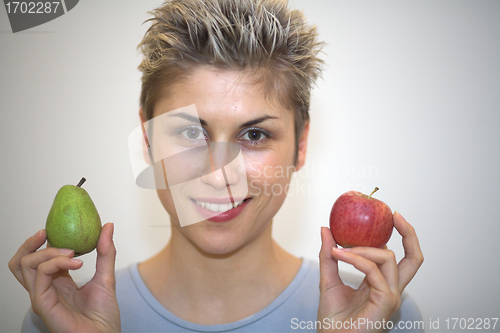 Image of woman pear and apple