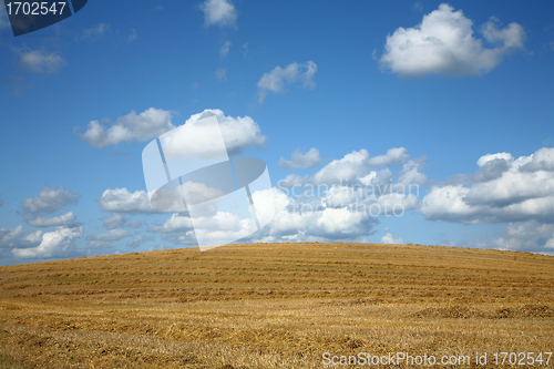 Image of Clouds in blue sky over a dry field