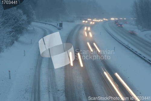 Image of night traffic in winter