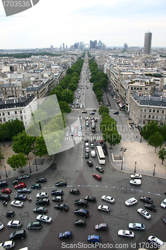 Image of Urban traffic in Paris view from the arc de triomphe