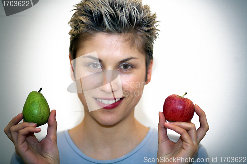 Image of woman pear and apple