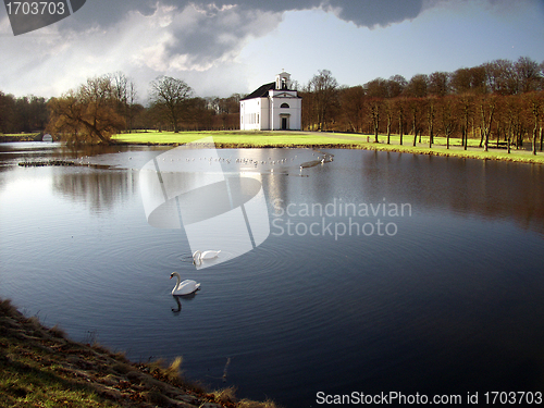 Image of church and swan