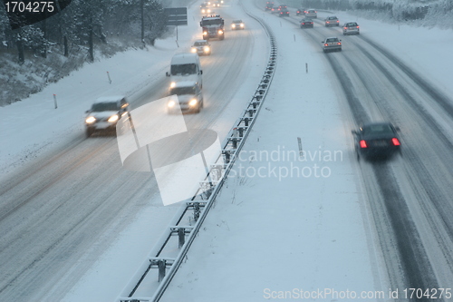Image of night traffic in winter