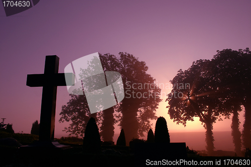 Image of foggy cemetary