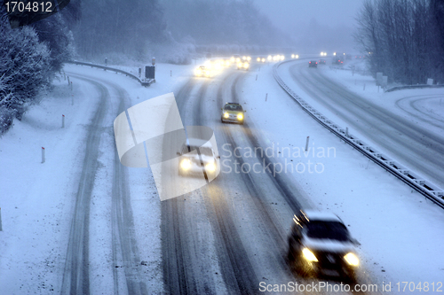 Image of night traffic in winter