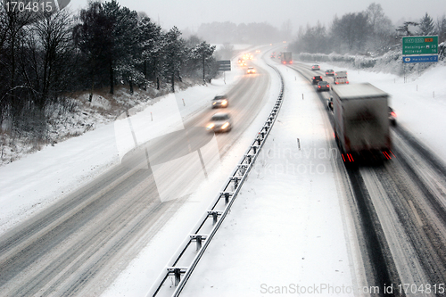 Image of night traffic in winter