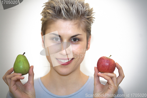 Image of woman pear and apple