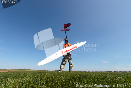 Image of Man holds the RC glider