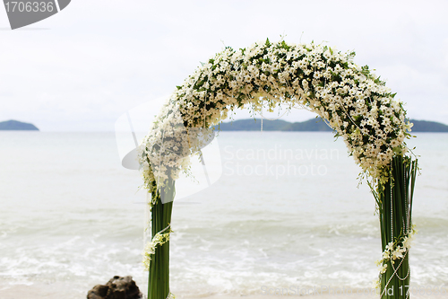 Image of Beautiful beach wedding set-up.