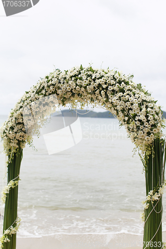 Image of Beautiful beach wedding set-up.