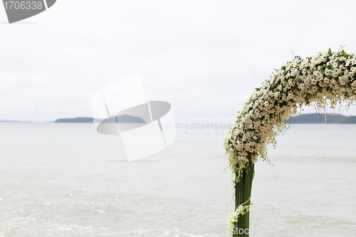 Image of Beautiful beach wedding set-up.