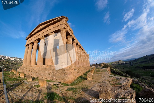 Image of Fisheye view of Concordia temple in Agrigento, Sicily, Italy