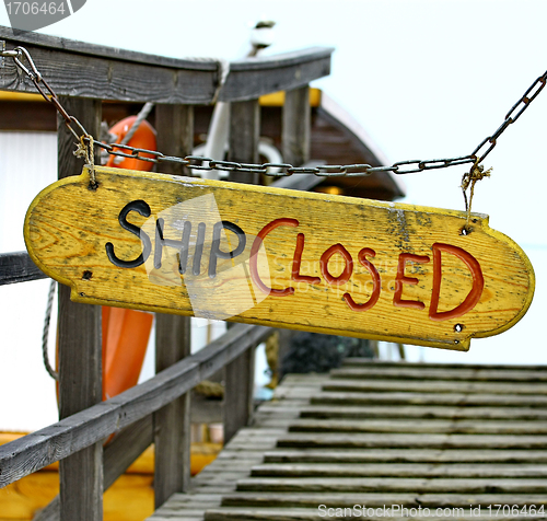 Image of Old wood notice board/Ship closed