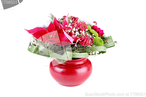 Image of flower decoration in a red vase