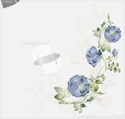 Image of Greeting card with rose. Illustration  roses. Beautiful decorative framework with flowers.
