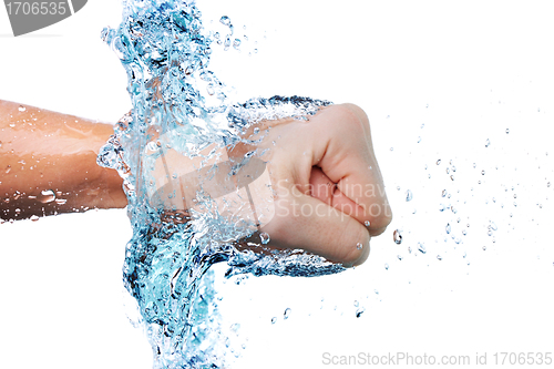 Image of fist through water