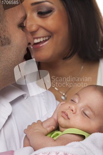 Image of Mixed Race Young Couple with Newborn Baby