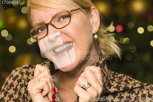 Image of Blonde Woman Wearing Glasses in the City Lights