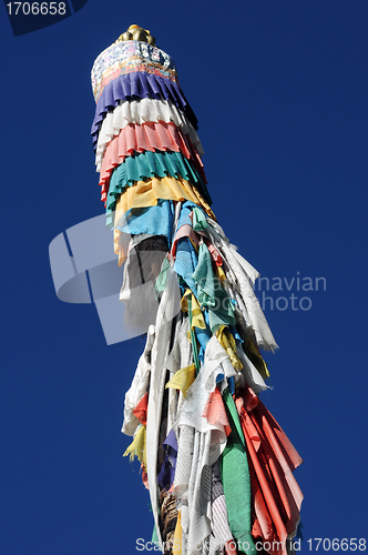 Image of Prayer flags column in Tibet