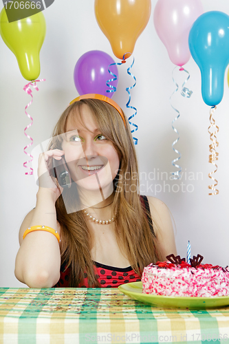 Image of Birthday. Lucky girl talking on the phone