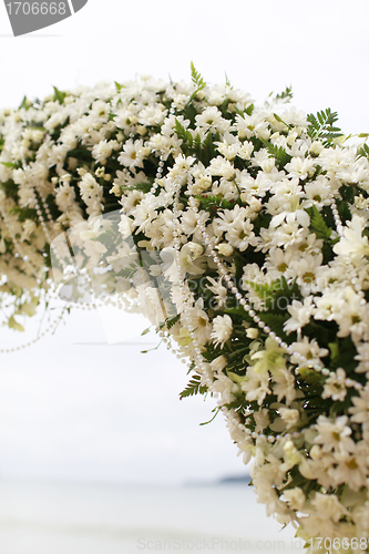 Image of Beautiful beach wedding set-up.