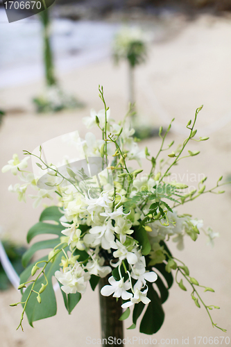 Image of Beautiful beach wedding set-up.