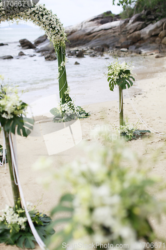 Image of Beautiful beach wedding set-up.