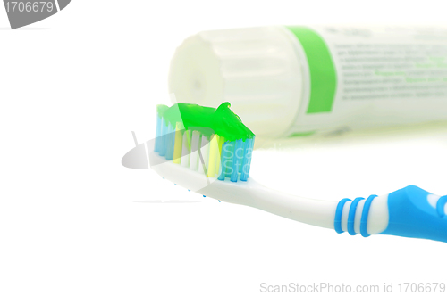 Image of Dental care Toothbrush and toothpaste tube