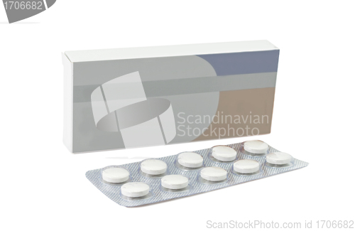 Image of Pills antibiotics tablets on white background