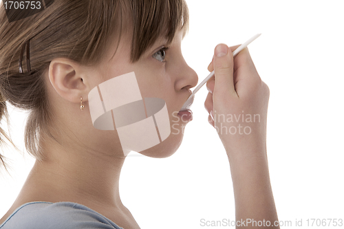 Image of Girl with spoon on white