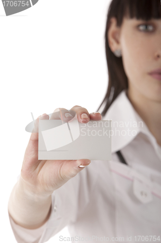 Image of Girl showing business card in her hands