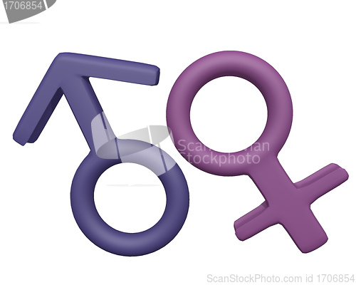 Image of Male and Female Symbols 3d render on white background