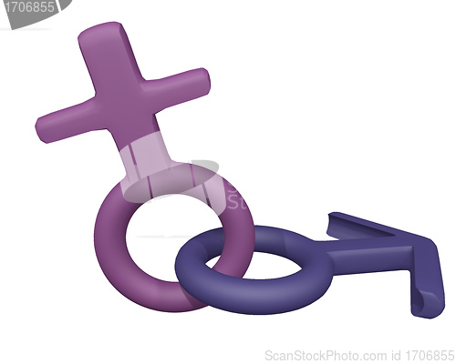 Image of Male and Female gender Symbols 3d render on white background