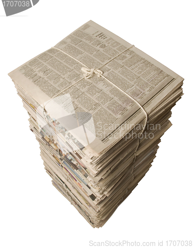 Image of Overhead view of a stack of newspapers for recycling