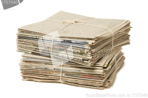 Image of Stack of two newspaper bundles for recycling
