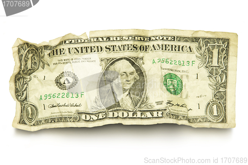 Image of Single crumpled dollar bill