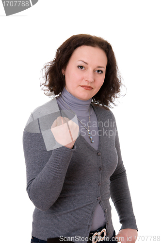 Image of woman in the gray cardigan