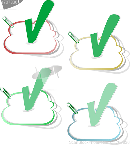 Image of check mark button vector stickers set