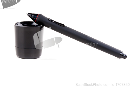 Image of pen on the tablet on a stand in the studio