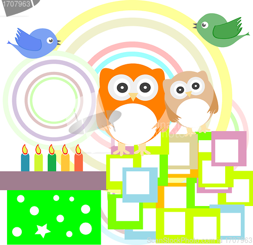 Image of Vector birthday party card with cute owl