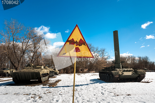 Image of War machines with radioactivity sign at Chernobyl