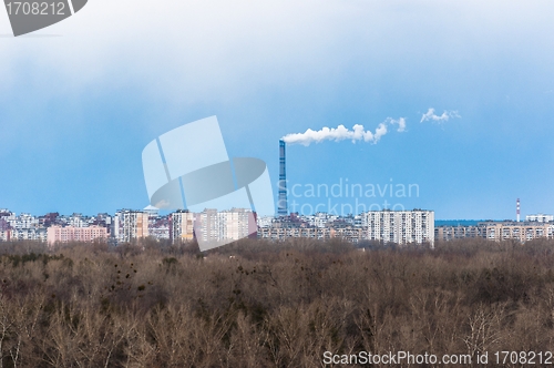 Image of Big chimney in the middle of a city
