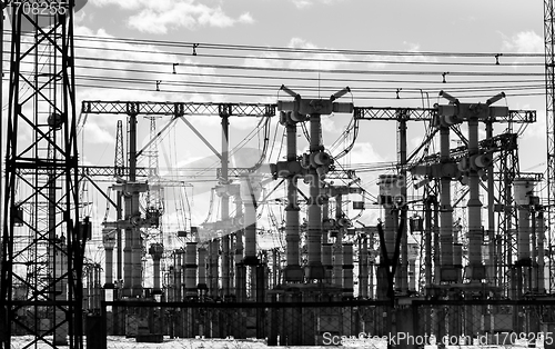 Image of Electric pylons in black and white