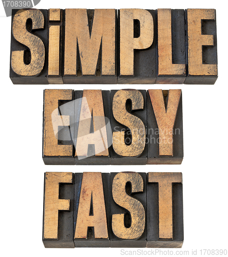 Image of simple, easy and fast in wood type