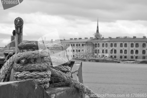 Image of Sea knot with a rope on a background of a fortress 