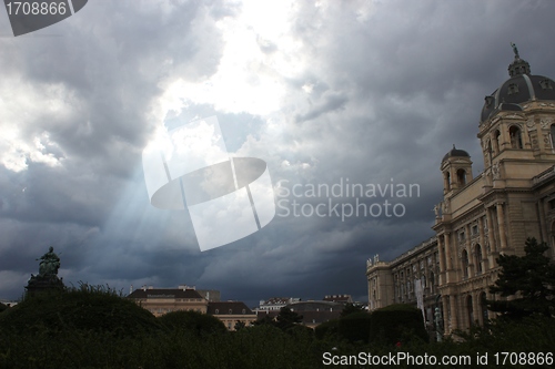 Image of View of Vienna. Magically shining rays of the sun