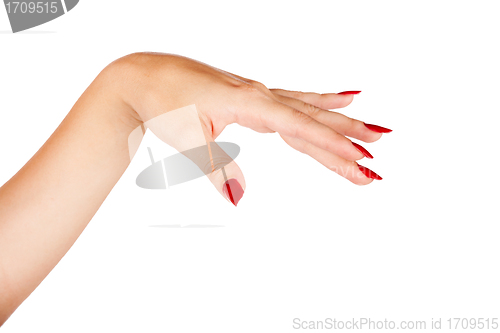 Image of woman hand with red nails manicure