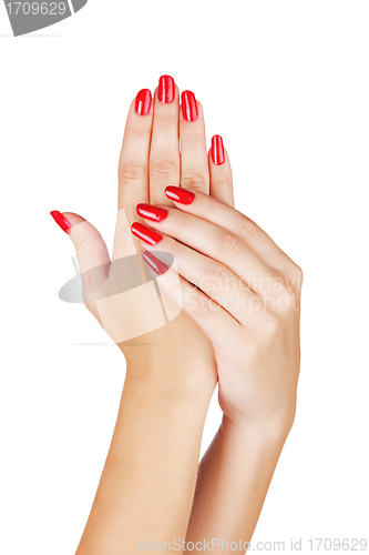 Image of woman hands with red nails