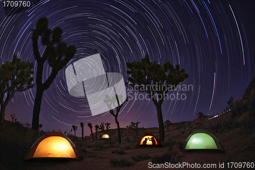 Image of Light Painted Landscape of Camping and Stars