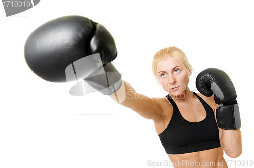 Image of boxer woman with black boxing gloves